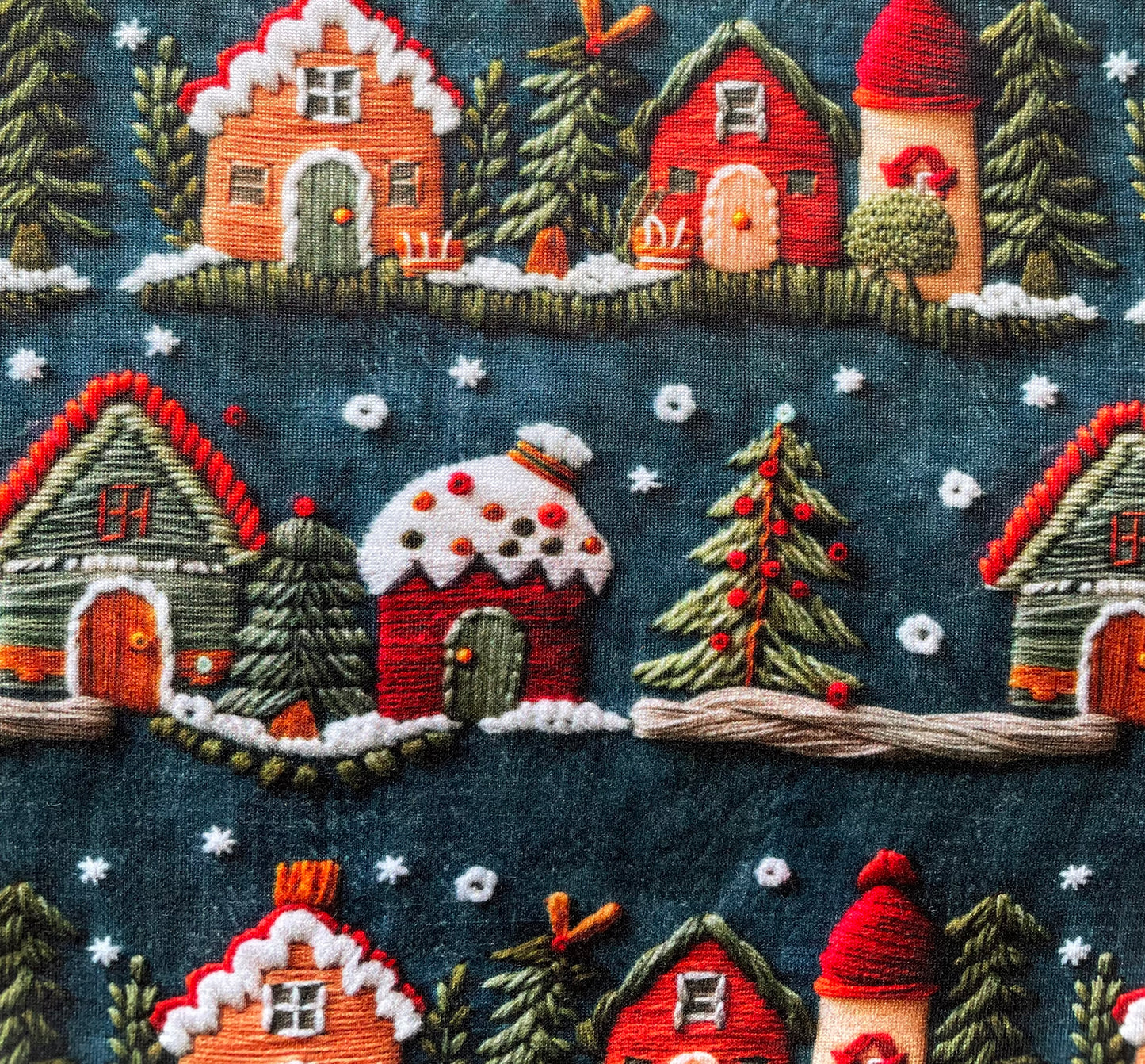 Christmas Town Faux Embroidered